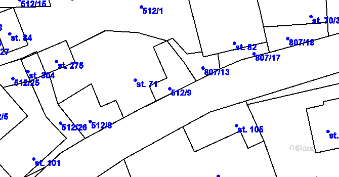 Parcela st. 512/9 v KÚ Křoví, Katastrální mapa