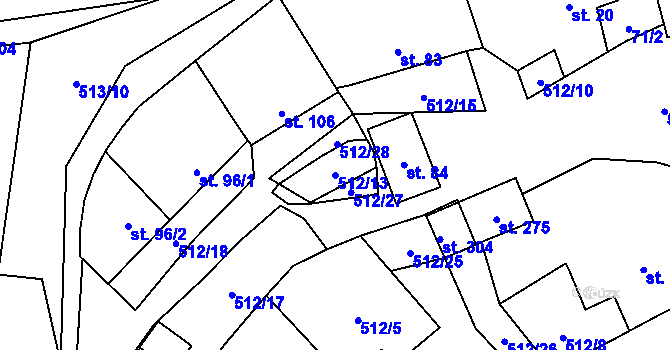 Parcela st. 512/13 v KÚ Křoví, Katastrální mapa