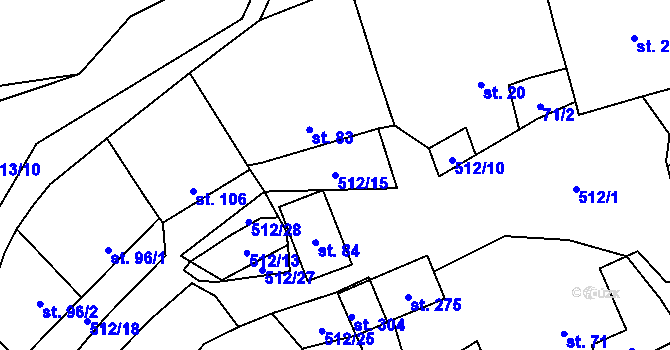 Parcela st. 512/15 v KÚ Křoví, Katastrální mapa
