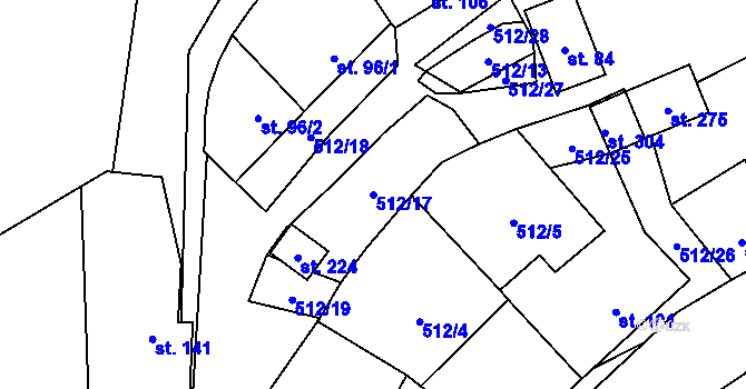 Parcela st. 512/17 v KÚ Křoví, Katastrální mapa