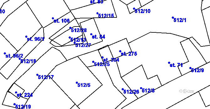 Parcela st. 512/25 v KÚ Křoví, Katastrální mapa