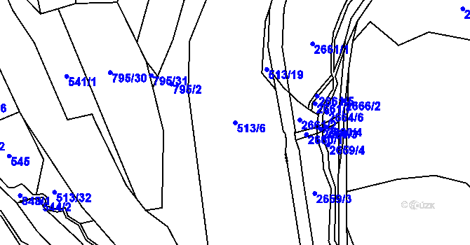 Parcela st. 513/6 v KÚ Křoví, Katastrální mapa