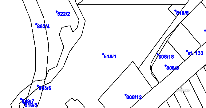 Parcela st. 518/1 v KÚ Křoví, Katastrální mapa