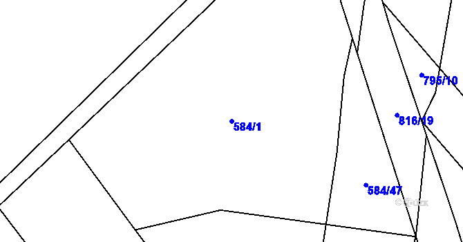 Parcela st. 584/1 v KÚ Křoví, Katastrální mapa
