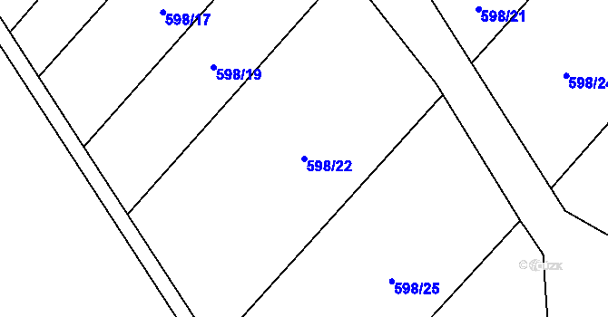 Parcela st. 598/22 v KÚ Křoví, Katastrální mapa