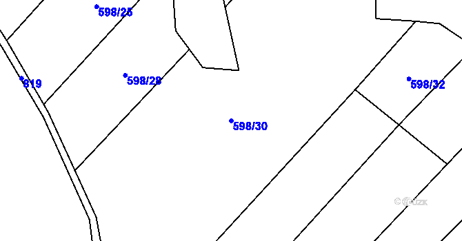Parcela st. 598/30 v KÚ Křoví, Katastrální mapa