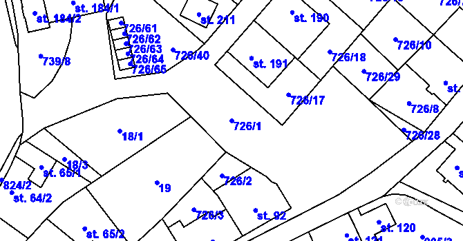 Parcela st. 726/1 v KÚ Křoví, Katastrální mapa