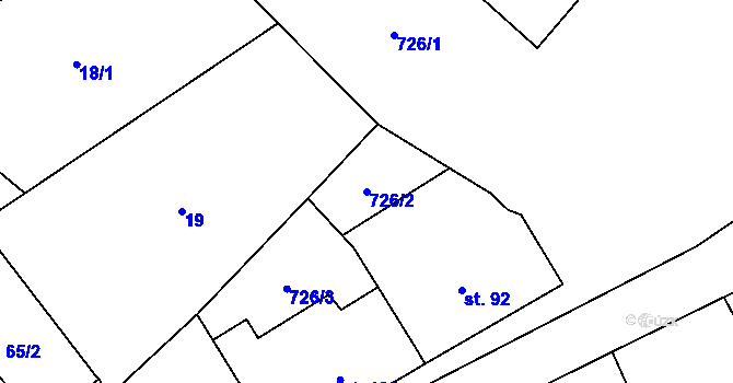 Parcela st. 726/2 v KÚ Křoví, Katastrální mapa