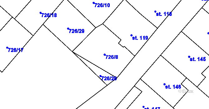 Parcela st. 726/8 v KÚ Křoví, Katastrální mapa