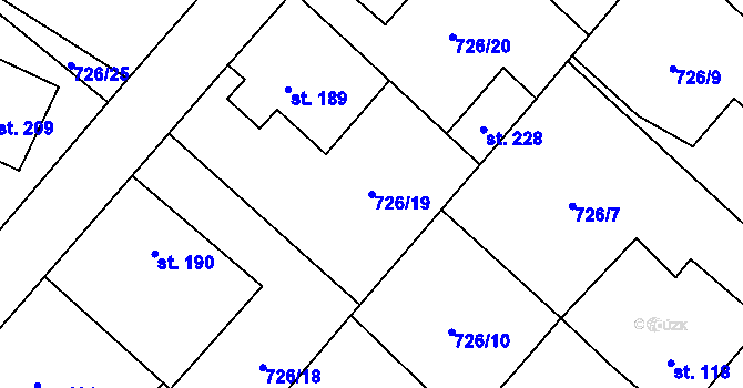 Parcela st. 726/19 v KÚ Křoví, Katastrální mapa