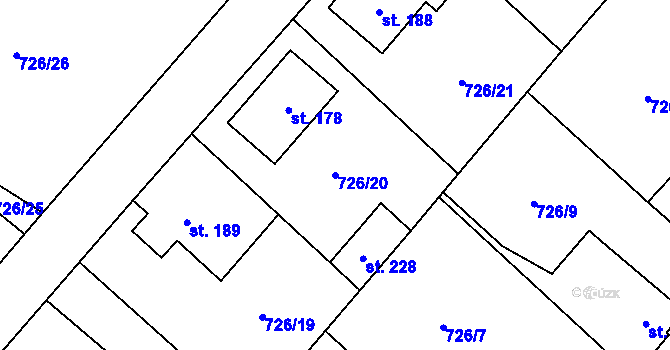 Parcela st. 726/20 v KÚ Křoví, Katastrální mapa