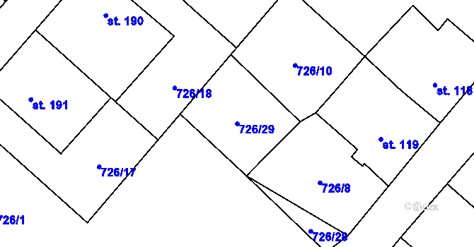Parcela st. 726/29 v KÚ Křoví, Katastrální mapa
