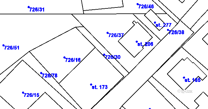 Parcela st. 726/30 v KÚ Křoví, Katastrální mapa