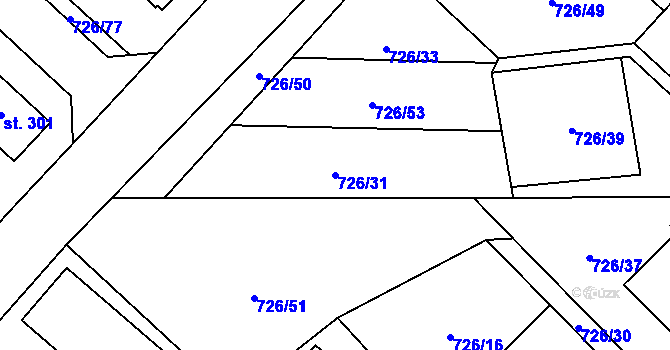 Parcela st. 726/31 v KÚ Křoví, Katastrální mapa
