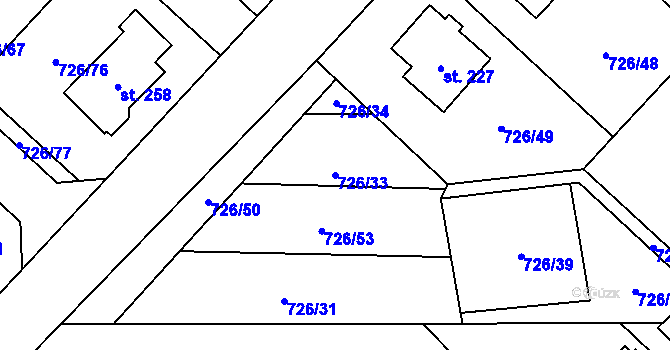 Parcela st. 726/33 v KÚ Křoví, Katastrální mapa