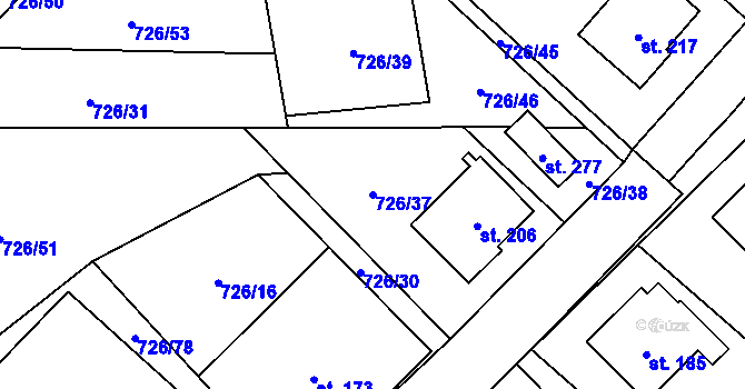Parcela st. 726/37 v KÚ Křoví, Katastrální mapa
