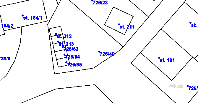 Parcela st. 726/40 v KÚ Křoví, Katastrální mapa
