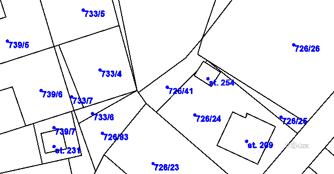 Parcela st. 726/41 v KÚ Křoví, Katastrální mapa