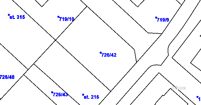 Parcela st. 726/42 v KÚ Křoví, Katastrální mapa