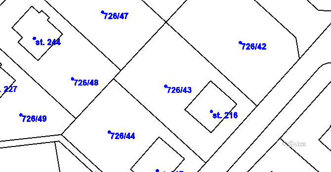 Parcela st. 726/43 v KÚ Křoví, Katastrální mapa