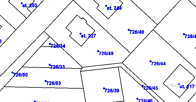 Parcela st. 726/49 v KÚ Křoví, Katastrální mapa