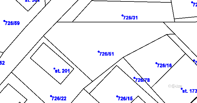 Parcela st. 726/51 v KÚ Křoví, Katastrální mapa