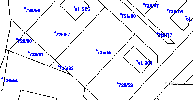 Parcela st. 726/58 v KÚ Křoví, Katastrální mapa