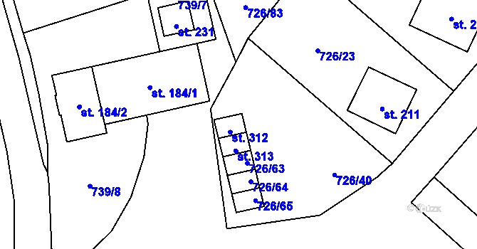Parcela st. 726/61 v KÚ Křoví, Katastrální mapa