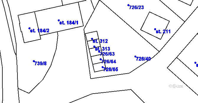 Parcela st. 726/63 v KÚ Křoví, Katastrální mapa