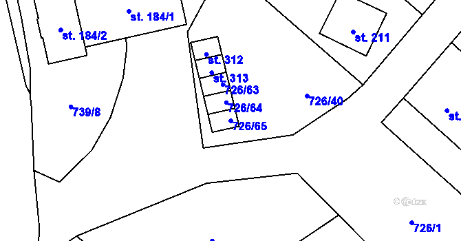 Parcela st. 726/65 v KÚ Křoví, Katastrální mapa