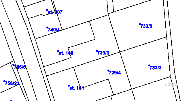 Parcela st. 739/3 v KÚ Křoví, Katastrální mapa