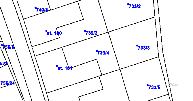 Parcela st. 739/4 v KÚ Křoví, Katastrální mapa