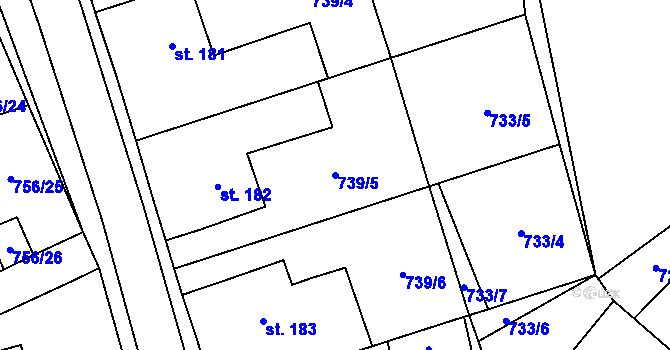 Parcela st. 739/5 v KÚ Křoví, Katastrální mapa
