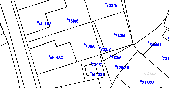 Parcela st. 739/6 v KÚ Křoví, Katastrální mapa