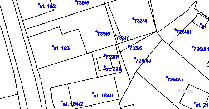 Parcela st. 739/7 v KÚ Křoví, Katastrální mapa