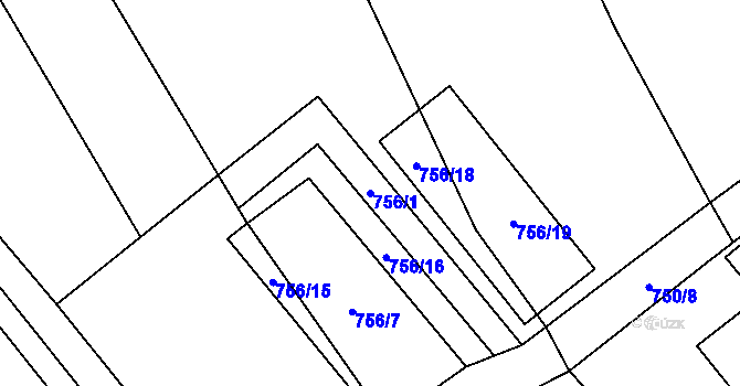 Parcela st. 756/1 v KÚ Křoví, Katastrální mapa