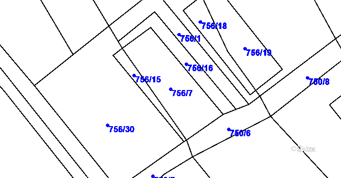 Parcela st. 756/7 v KÚ Křoví, Katastrální mapa