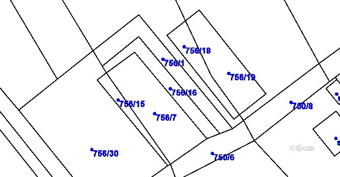 Parcela st. 756/16 v KÚ Křoví, Katastrální mapa