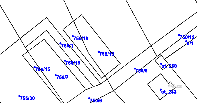 Parcela st. 756/19 v KÚ Křoví, Katastrální mapa