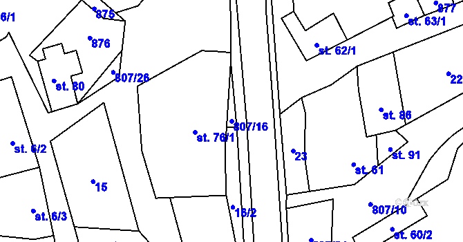 Parcela st. 807/16 v KÚ Křoví, Katastrální mapa