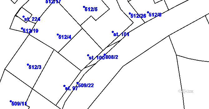 Parcela st. 808/2 v KÚ Křoví, Katastrální mapa