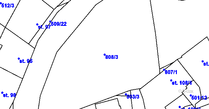 Parcela st. 808/3 v KÚ Křoví, Katastrální mapa