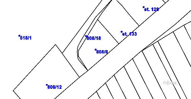 Parcela st. 808/8 v KÚ Křoví, Katastrální mapa