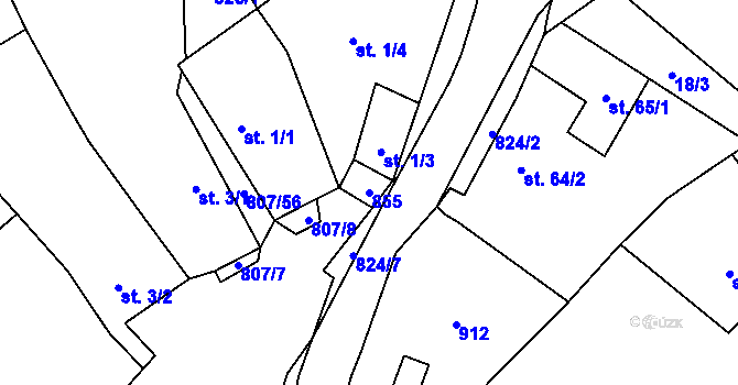 Parcela st. 855 v KÚ Křoví, Katastrální mapa
