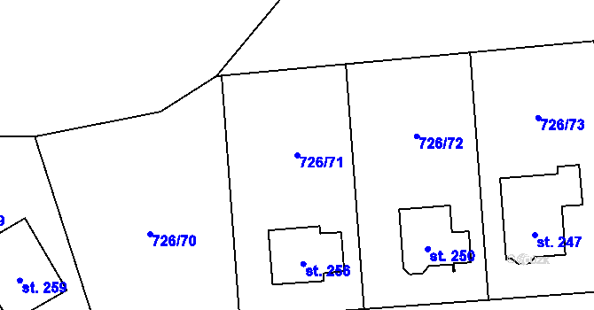 Parcela st. 726/71 v KÚ Křoví, Katastrální mapa