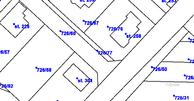 Parcela st. 726/77 v KÚ Křoví, Katastrální mapa