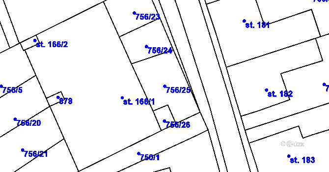Parcela st. 756/25 v KÚ Křoví, Katastrální mapa