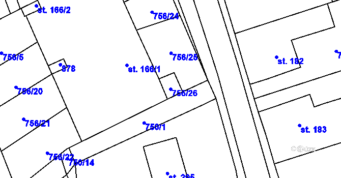 Parcela st. 756/26 v KÚ Křoví, Katastrální mapa