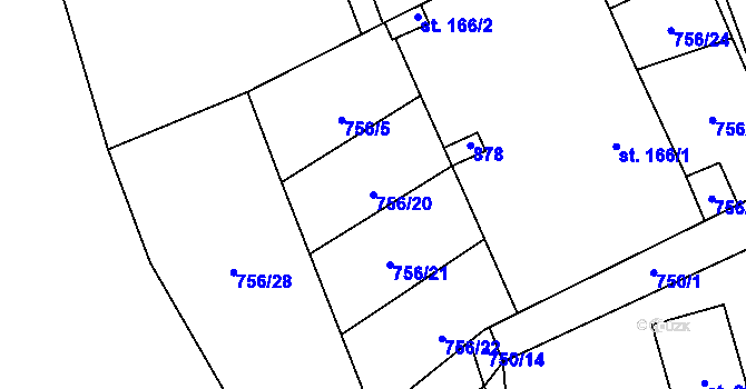 Parcela st. 756/20 v KÚ Křoví, Katastrální mapa