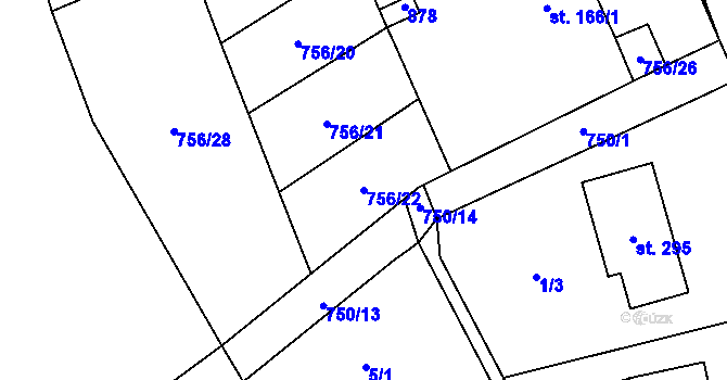 Parcela st. 756/22 v KÚ Křoví, Katastrální mapa